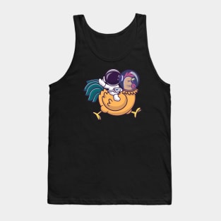 Cute Astronaut Riding Astronaut Chicken And Waving Hand Cartoon Tank Top